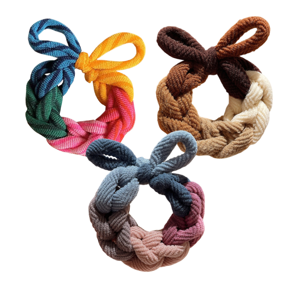 韓版 編織蝴蝶結髮圈 髮束 髮帶 髮繩 高彈力髮圈 丸子頭髮圈 加粗編織髮圈 髮飾 蝴蝶結 髮圈-細節圖2