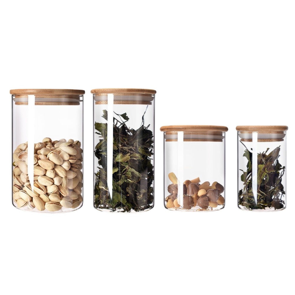 竹蓋透明密封罐 竹蓋玻璃儲物罐 高硼矽玻璃 茶葉罐 日式儲物罐 五穀雜糧罐 糖果罐 麵條罐 儲物罐-細節圖2