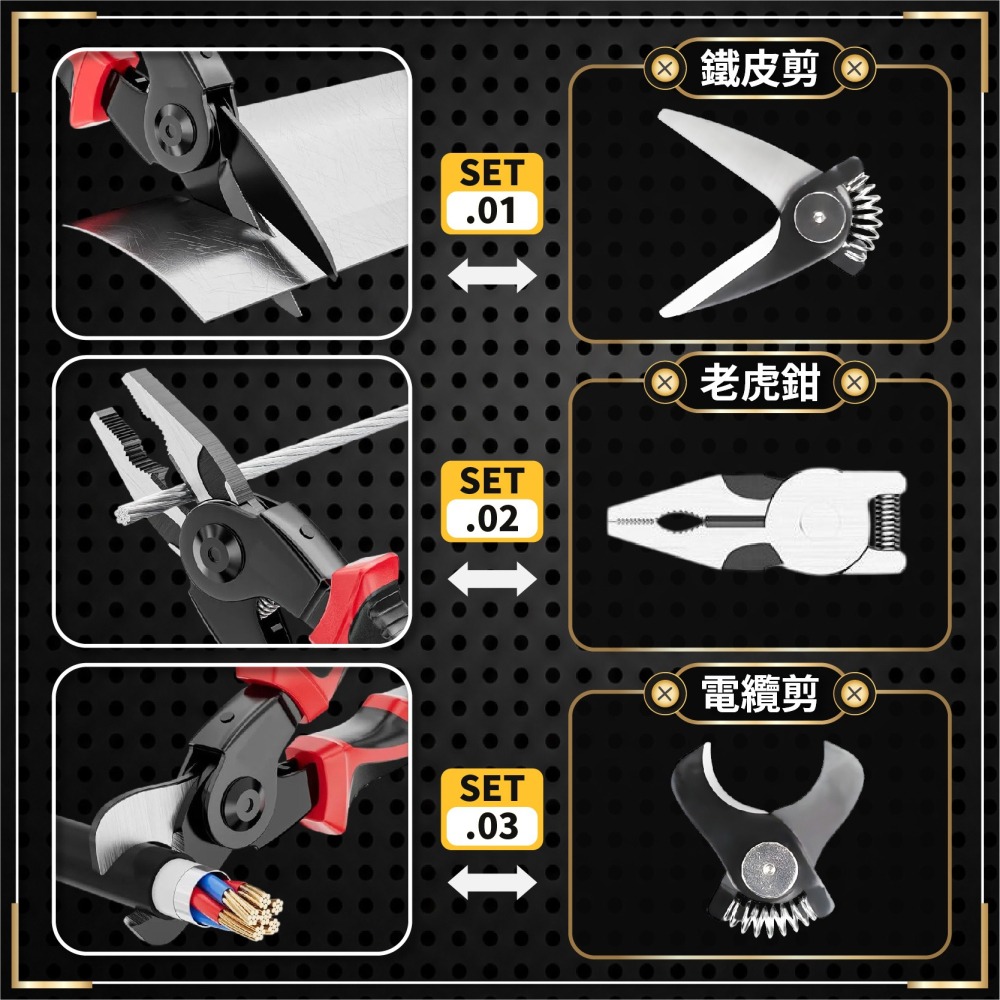 可換頭5合一鉗子工具套組 含稅 多功能鉗子 壓線鉗 鐵皮鉗 電纜剪 老虎鉗 鋼絲鉗 剝線鉗 電工鉗子-細節圖4