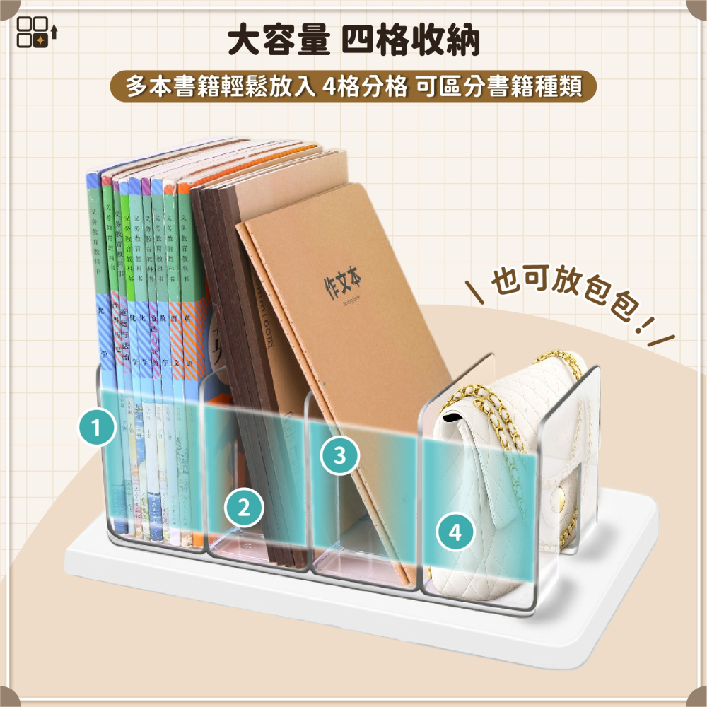 四格收納書架 透明書架 四格書架 書立 書檔 多格書架 書立架 分隔架 文件收納架 桌面書架-細節圖4