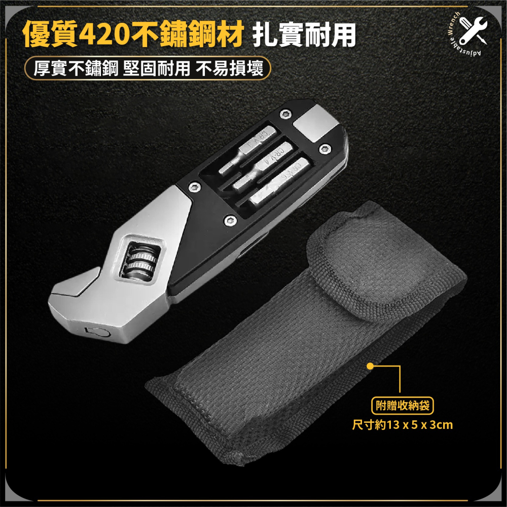 可調節扳手三件套 扳手+排批+收納袋 多功能扳手 內六角螺絲批小工具 鋸齒刀 割繩器 套筒 批頭-細節圖6