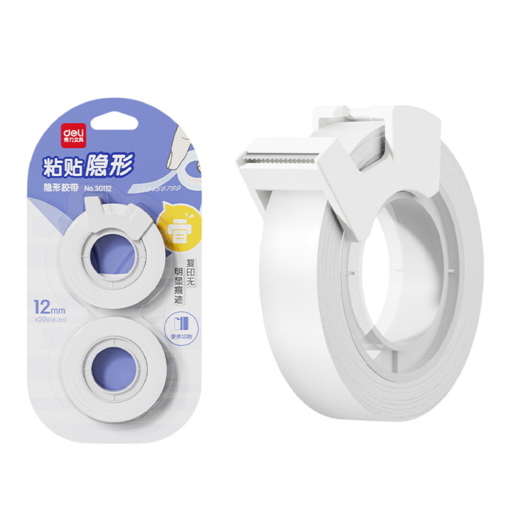 得力30112 隱形膠帶套組12mm*20y 含切割器 隱形膠帶 隱形 無痕膠帶 可寫字 標籤 提醒-細節圖2