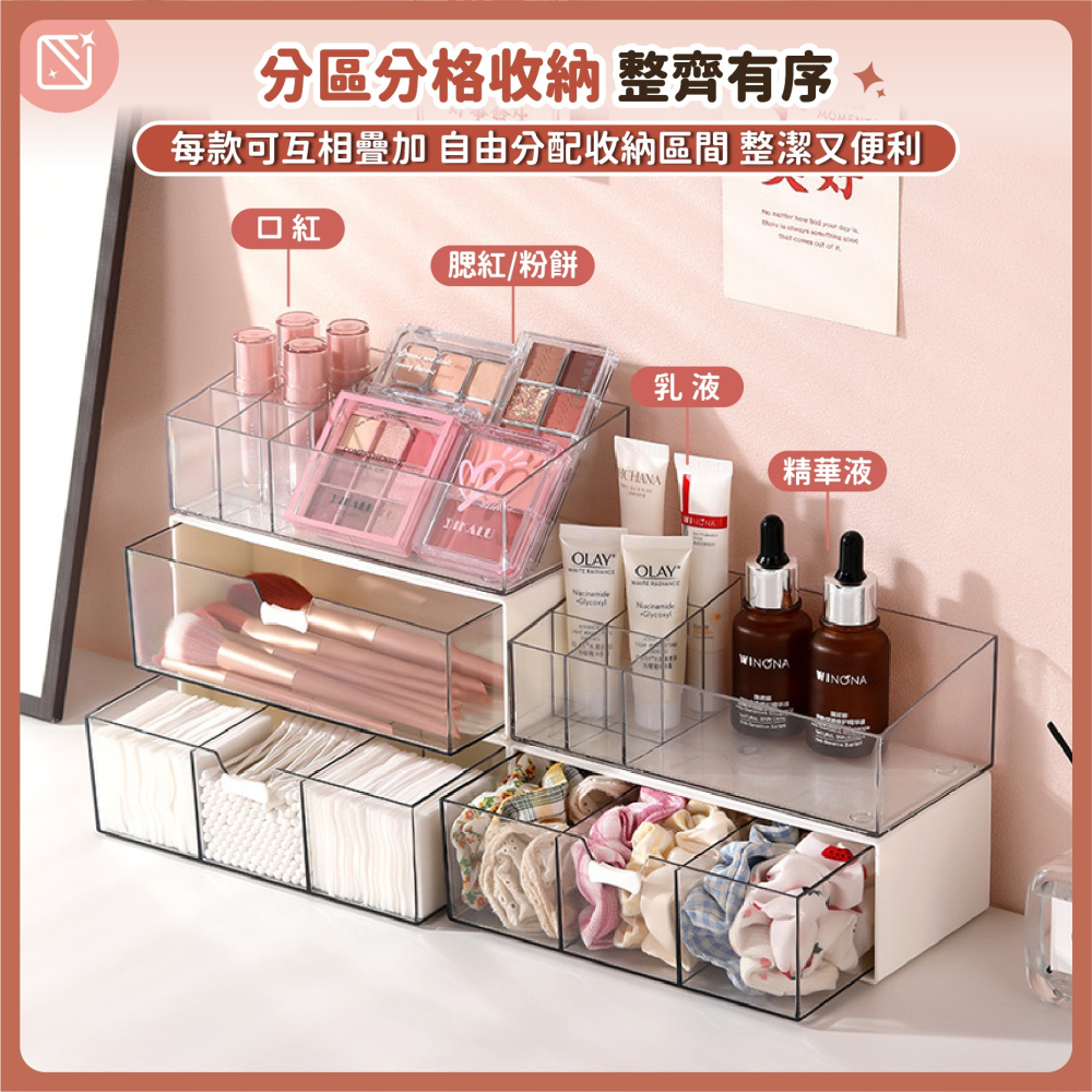 鏡櫃收納盒 分隔收納盒 抽屜收納盒 化妝品口紅置物架 浴室桌面整理盒 儲物盒 浴室置物架 抽屜盒-細節圖3