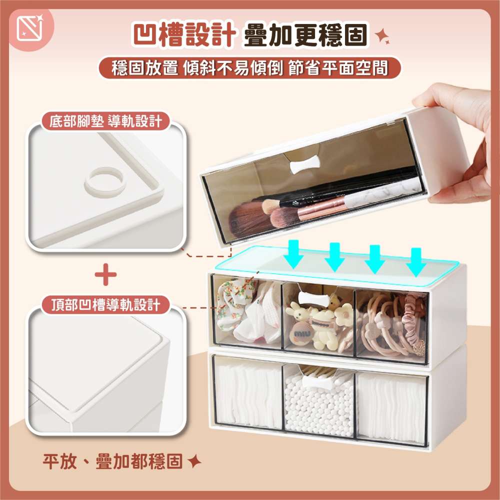 鏡櫃收納盒 分隔收納盒 抽屜收納盒 化妝品口紅置物架 浴室桌面整理盒 儲物盒 浴室置物架 抽屜盒-細節圖4
