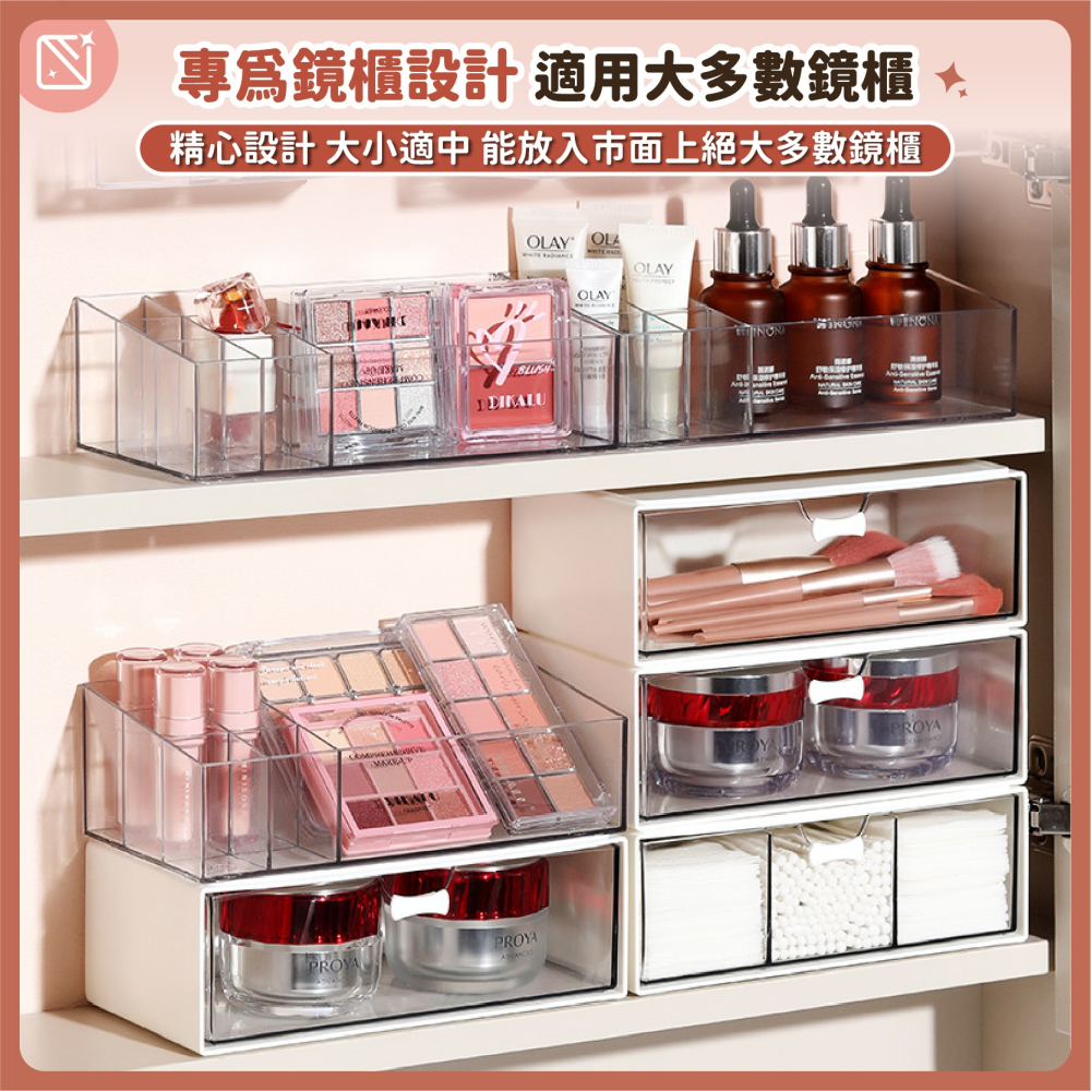 鏡櫃收納盒 分隔收納盒 抽屜收納盒 化妝品口紅置物架 浴室桌面整理盒 儲物盒 浴室置物架 抽屜盒-細節圖6