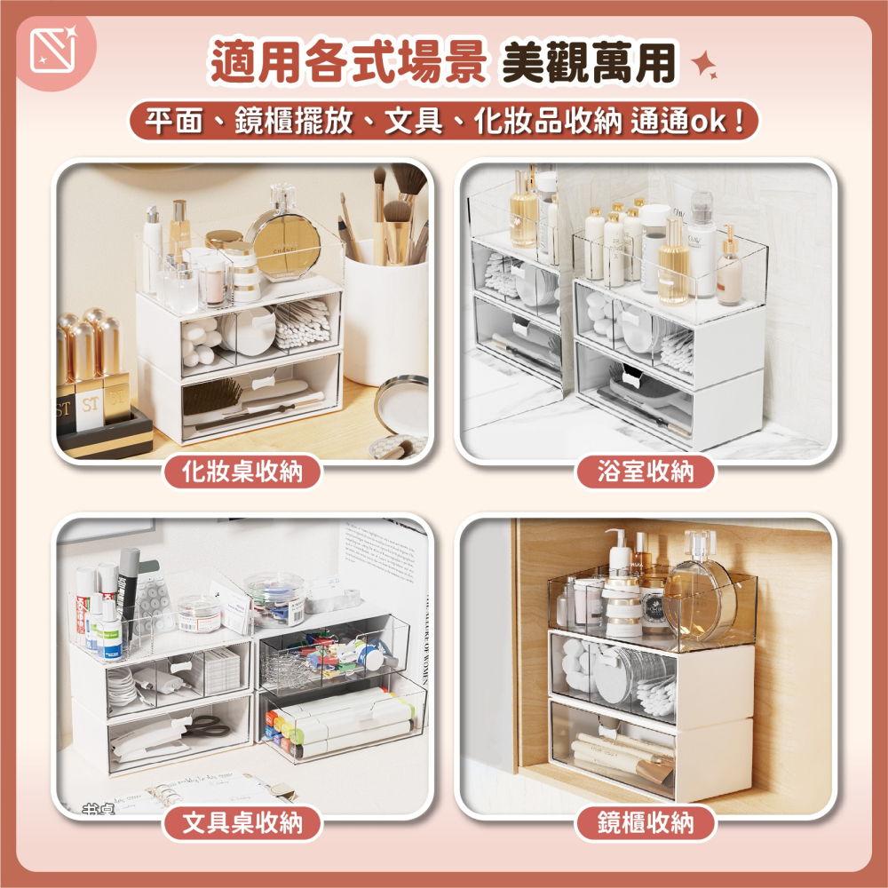 鏡櫃收納盒 分隔收納盒 抽屜收納盒 化妝品口紅置物架 浴室桌面整理盒 儲物盒 浴室置物架 抽屜盒-細節圖7