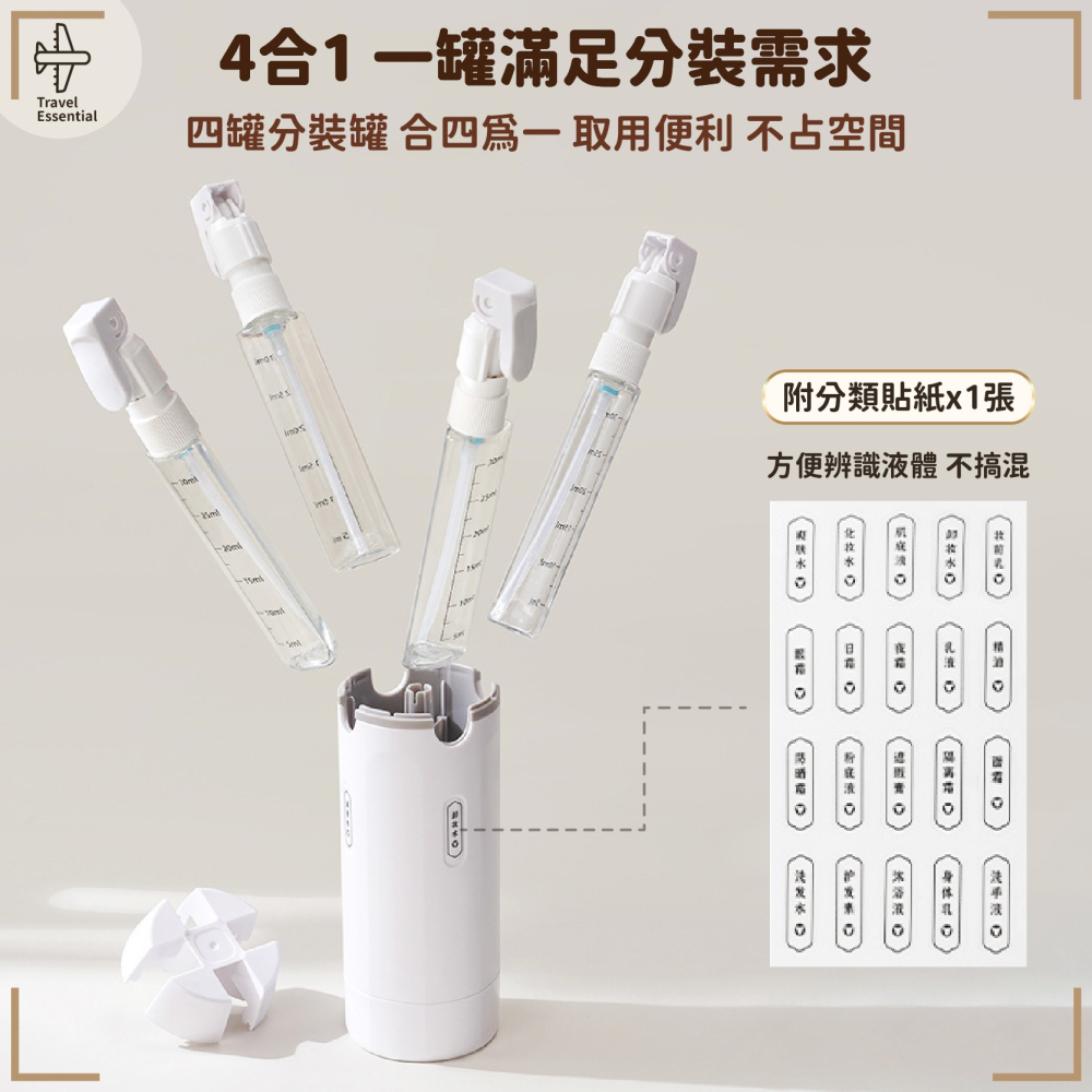 四合一旅行分裝瓶 40ml×4 防漏按壓 可拆洗 清晰刻度 登機出差 旅行收納 登機友善 分裝瓶-細節圖3