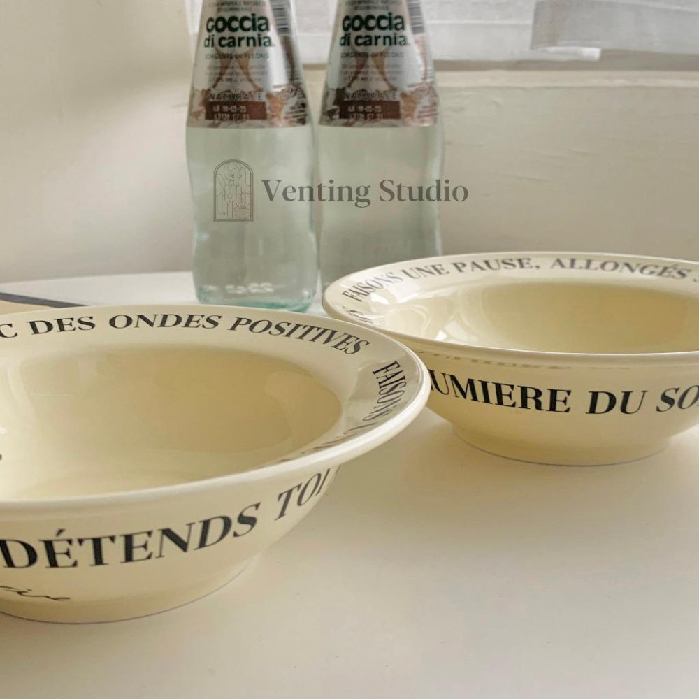 🌵 𝐕𝐞𝐧𝐭𝐢𝐧𝐠 𝐒𝐭𝐮𝐝𝐢𝐨 🌵  | 現貨 | INS風復古法文字母陶瓷碗 麥片碗 優格碗 牛奶碗 沙拉碗 陶瓷碗-細節圖2