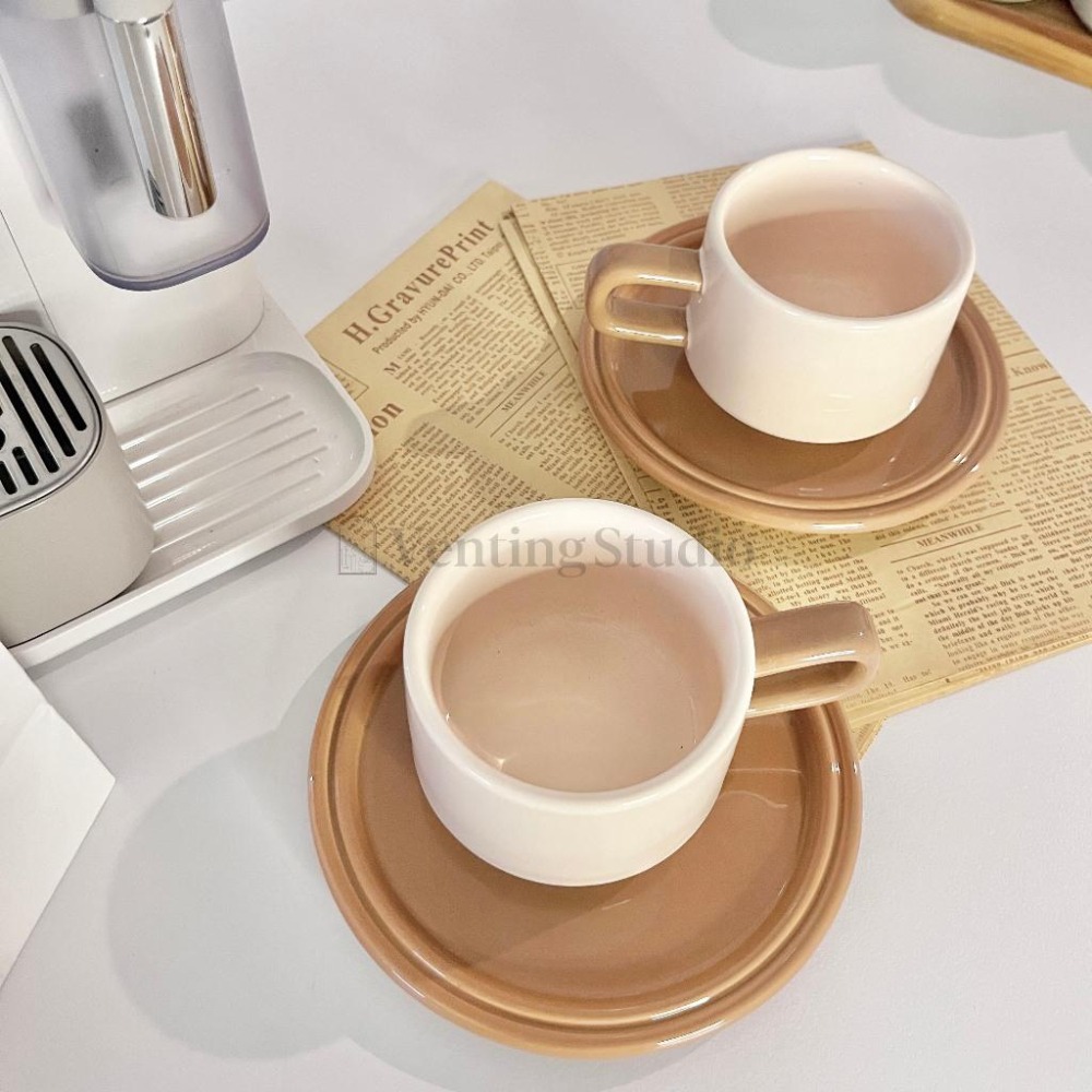 🌵 𝐕𝐞𝐧𝐭𝐢𝐧𝐠 𝐒𝐭𝐮𝐝𝐢𝐨 🌵  | 現貨 | INS風陶瓷馬克杯碟套組 咖啡杯 盤子 復古馬克杯-細節圖3