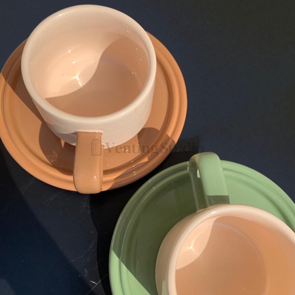 🌵 𝐕𝐞𝐧𝐭𝐢𝐧𝐠 𝐒𝐭𝐮𝐝𝐢𝐨 🌵  | 現貨 | INS風陶瓷馬克杯碟套組 咖啡杯 盤子 復古馬克杯-細節圖7