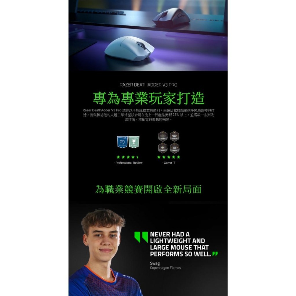 RAZER 雷蛇 DEATHADDER V3 PRO 煉獄蝰蛇 V3 PRO 無線電競滑鼠 黑色-細節圖2