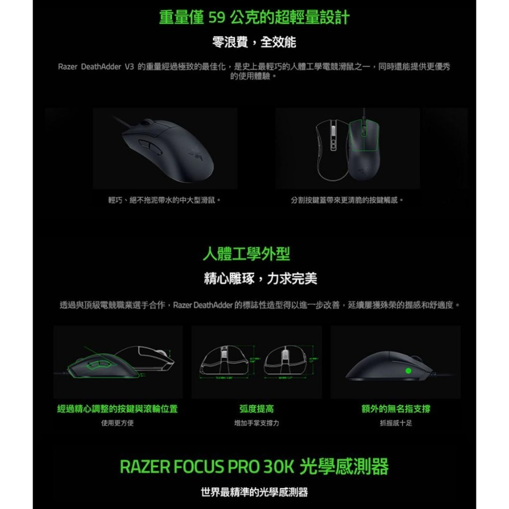 RAZER 雷蛇 DEATHADDER V3 煉獄蝰蛇 V3 電競滑鼠-細節圖3