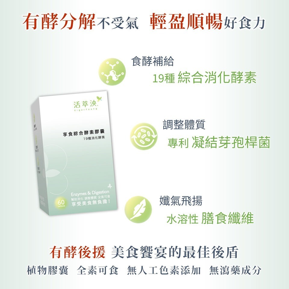 活萃泱-享食綜合酵素膠囊60粒 消化酵素 益生菌 膳食纖維 幫助消化 調整體質 輕鬆飲食 好食力-細節圖2