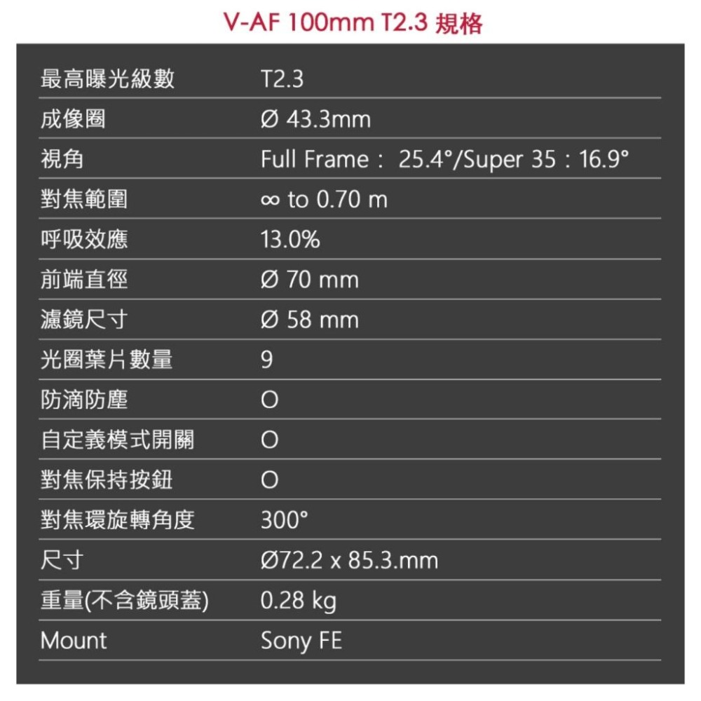 【SAMYANG 三陽光學】 V-AF 100mm T2.3 FE 自動對焦電影鏡 Sony FE (公司貨)-細節圖9