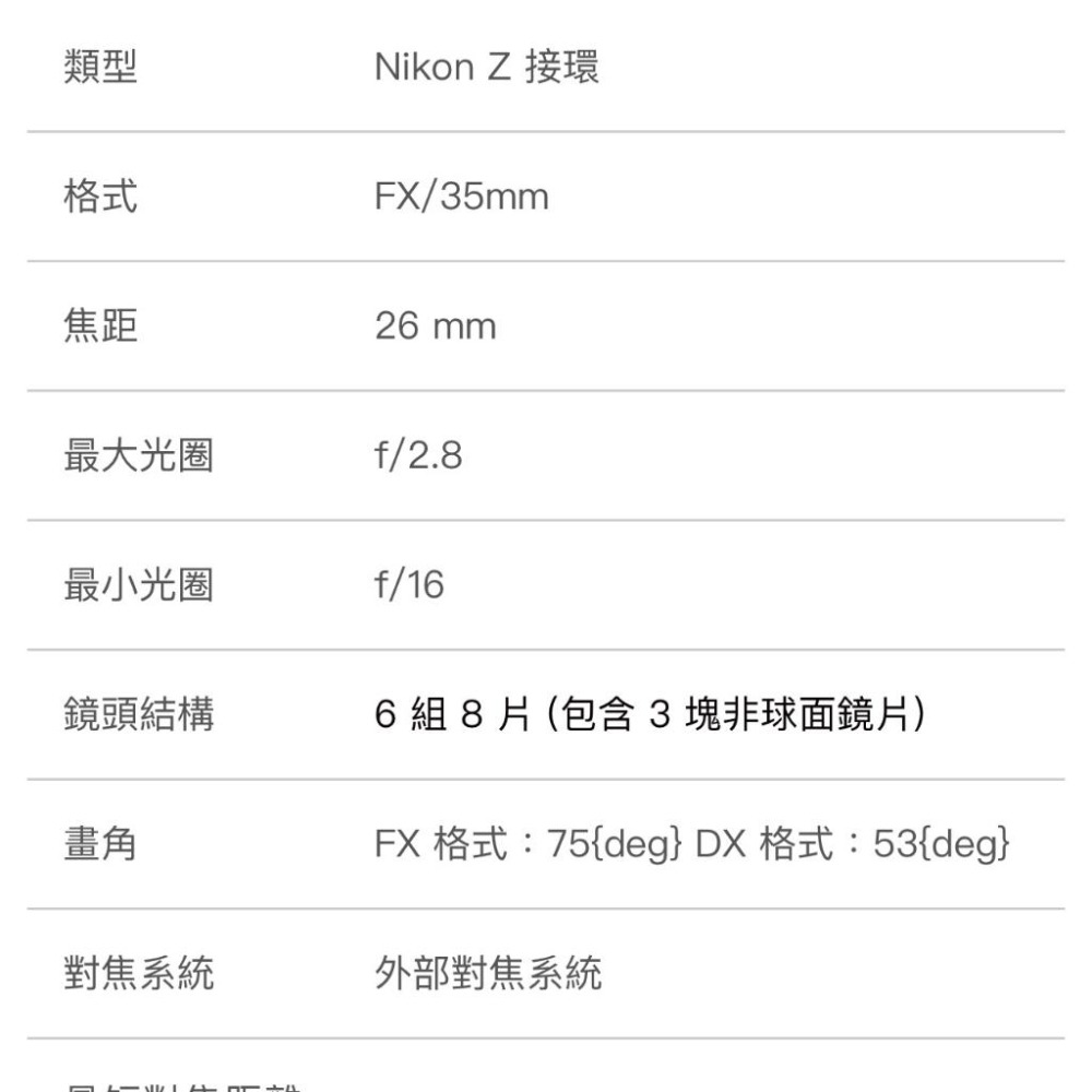 【Nikon】NIKKOR Z 26mm f/2.8 全片幅/FX 格式鏡頭 (公司貨)-細節圖6