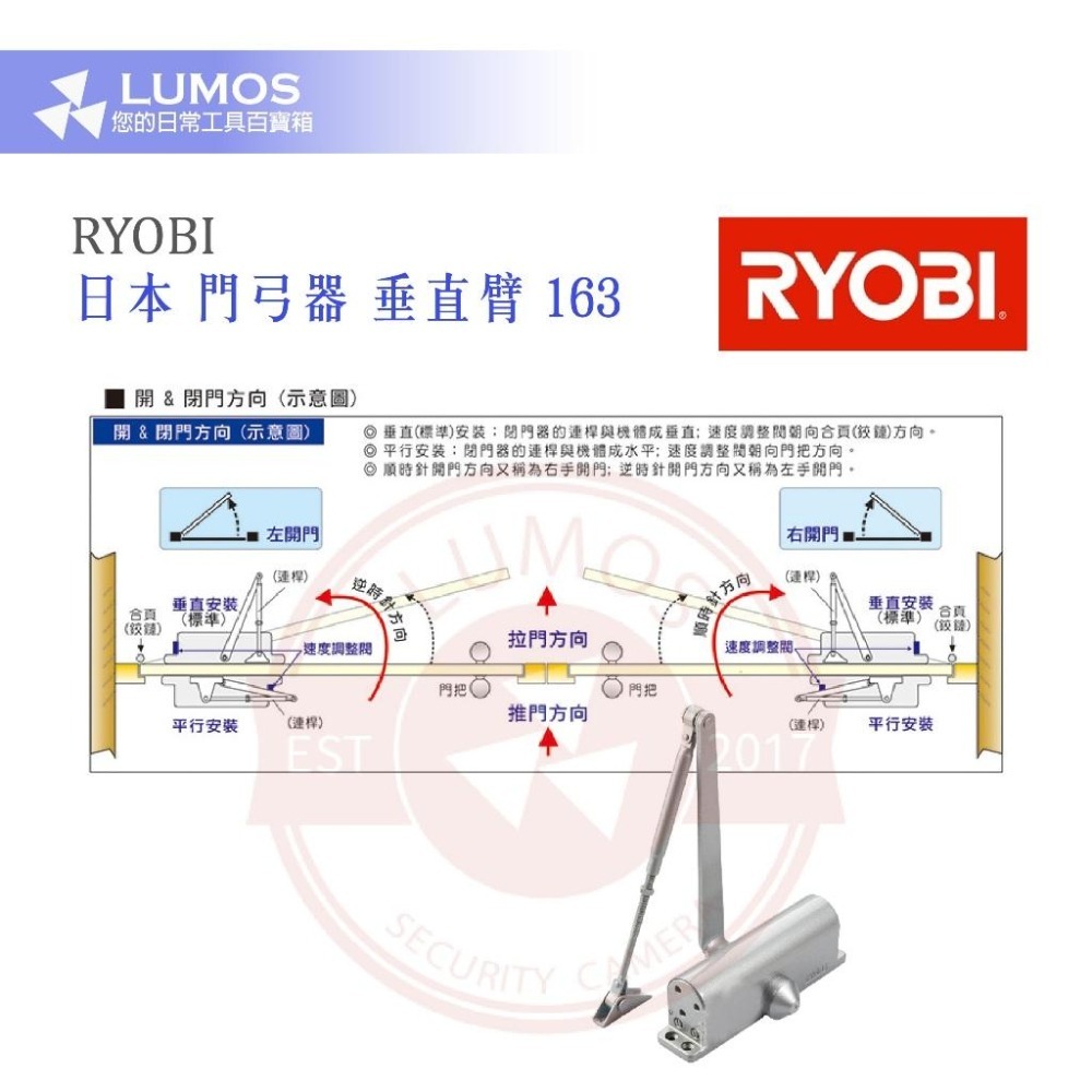 【台灣現貨｜當天出貨】  RYOBI 門弓器 163｜垂直臂 內檔｜40–65kg 門用-細節圖4