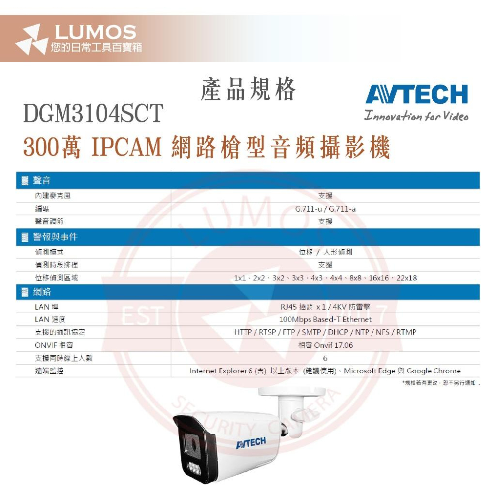 【台灣出貨】陞泰 AVTECH DGM3104SCT 300萬 PoE 網路攝影機｜AI人形偵測 含麥克風-細節圖6