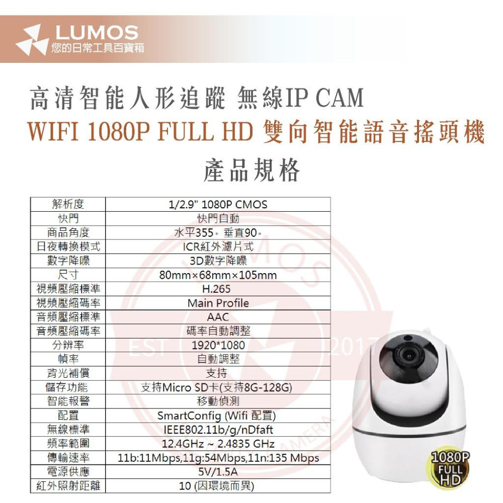 【台灣現貨/當天出貨】無線WIFI網路搖頭攝影機 台灣商檢認證 1080P 智能人形追蹤 H.265 IPCAM-細節圖5