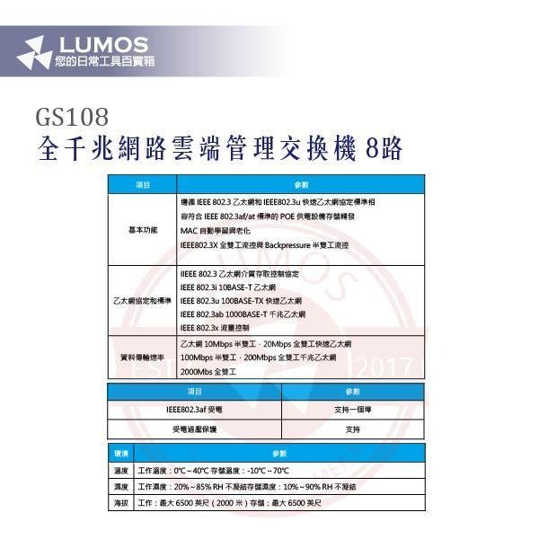 【台灣現貨｜當天出貨】網管型交換機｜LUMOS GS108／8埠全千兆／雲端管理｜DVR監控 PoE對講適用-細節圖9