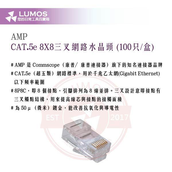 【台灣現貨/當天出貨】AMP CAT.5e 網路水晶頭｜RJ45 8X8 三叉鍍金50μ／原裝進口／100只盒裝-細節圖4