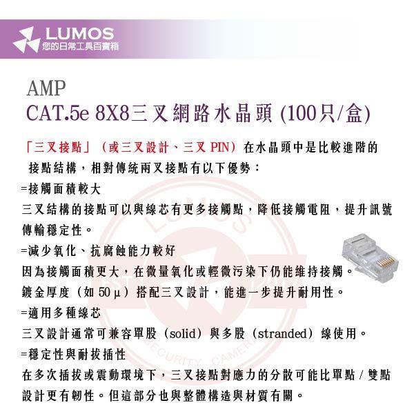 【台灣現貨/當天出貨】AMP CAT.5e 網路水晶頭｜RJ45 8X8 三叉鍍金50μ／原裝進口／100只盒裝-細節圖5