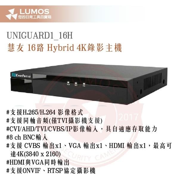 【台灣現貨｜當天出貨】Everfocus慧友 UNIGUARD1 16路監控主機｜H.265 XVR 支援同軸收音-細節圖3