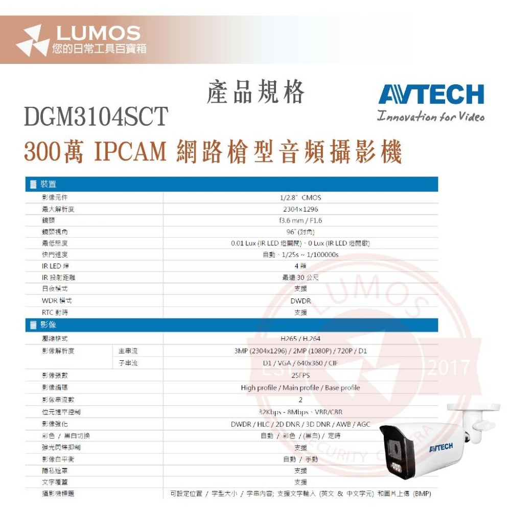 【台灣出貨】陞泰 AVTECH DGM3104SCHT 300萬 PoE 網路攝影機｜AI人形偵測 含麥克風-細節圖5