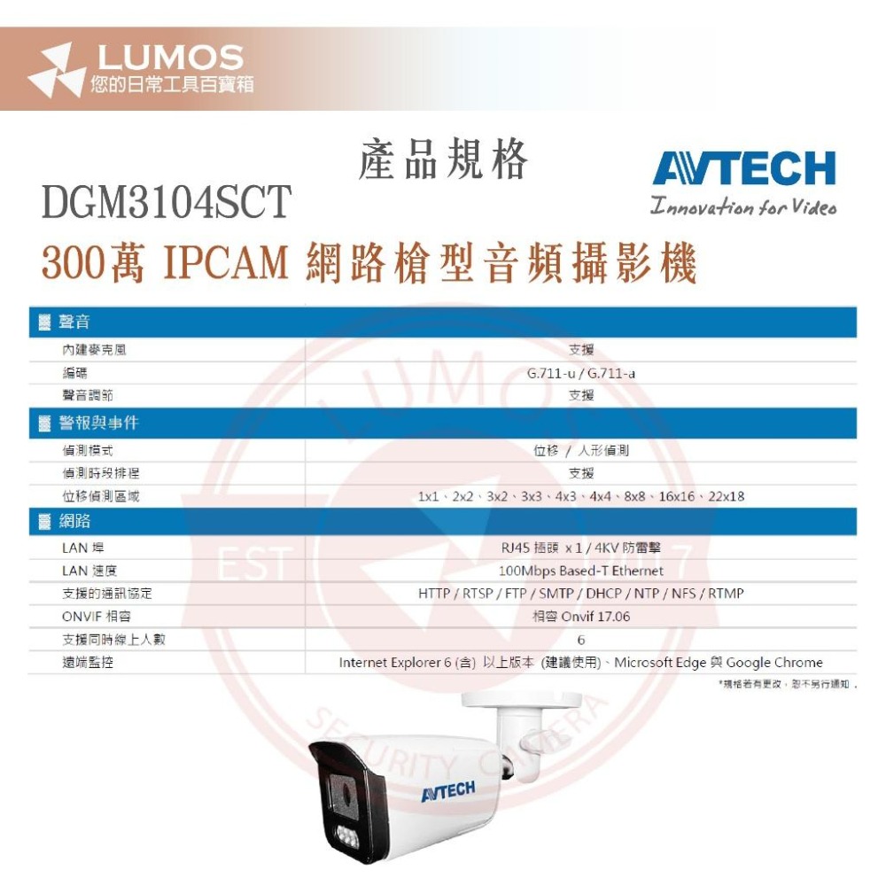 【台灣出貨】陞泰 AVTECH DGM3104SCHT 300萬 PoE 網路攝影機｜AI人形偵測 含麥克風-細節圖6