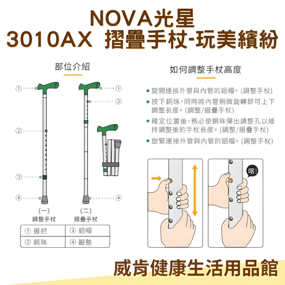 摺疊拐杖 拐杖 光星NOVA 鋁製折疊拐杖 玩美繽紛系列 3010AX-細節圖5