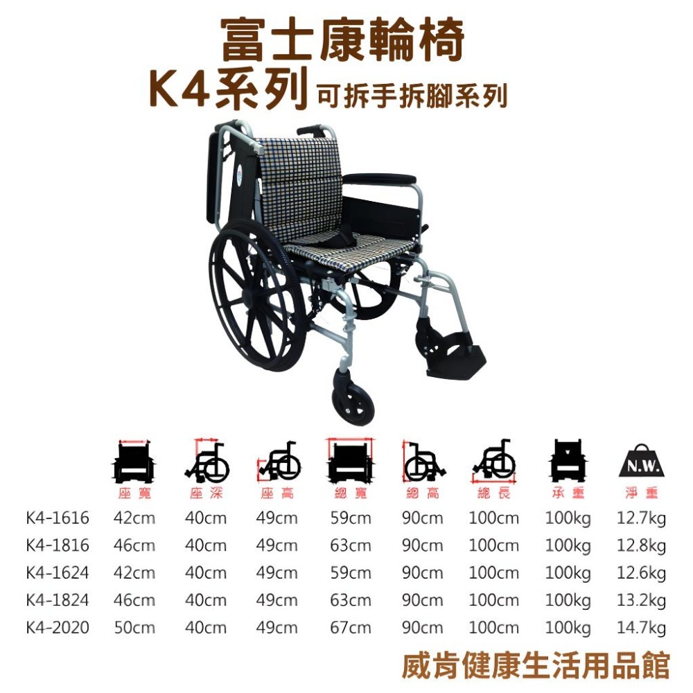 鋁合金輪椅 富士康 FZK-K4 折背 拆手拆腳 3款後輪 輪椅 16吋後輪 24吋後輪 脊損輪椅 輪椅B+A款 補助-細節圖5