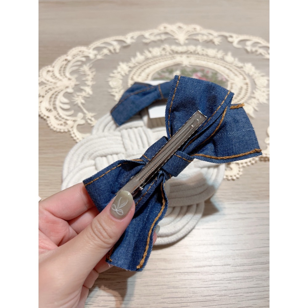 牛仔蝴蝶結髮夾-細節圖3