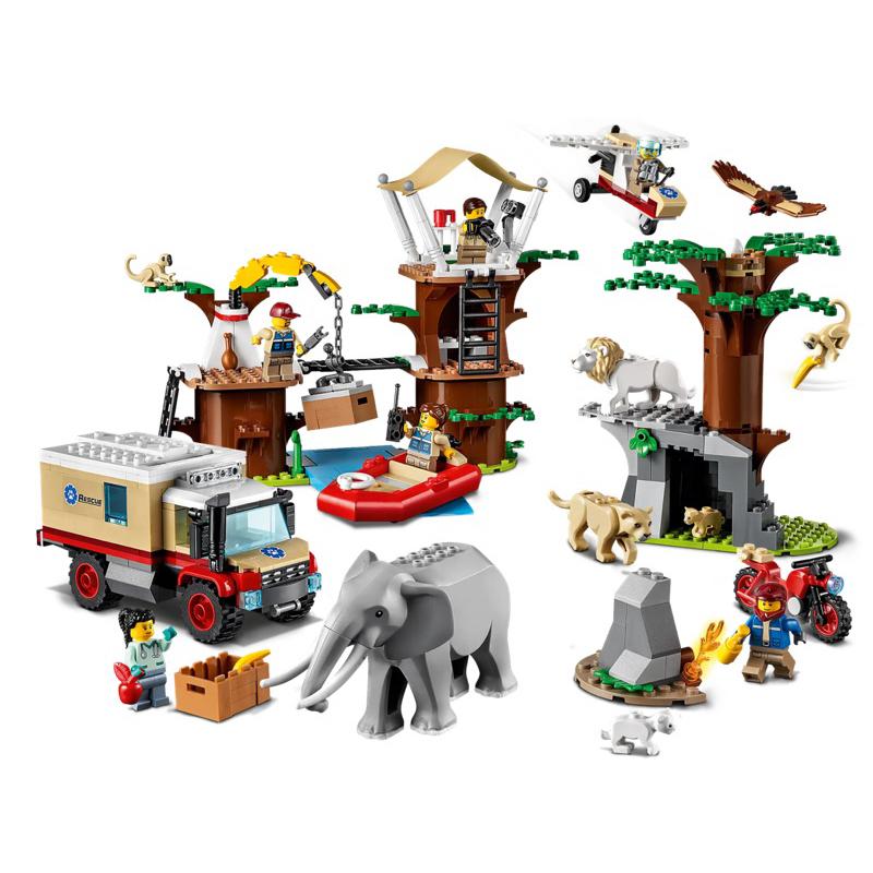 正版 樂高 60307 城鎮系列 野生動物救援營 大象 獅子 豹 猴子 老鷹 越野車 摩托車 橡皮艇 LEGO-細節圖2