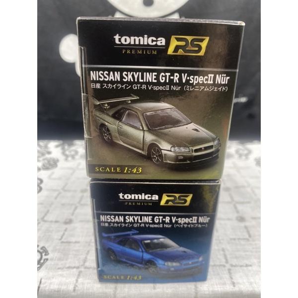 Tomica RS GTR 多美 小汽車 日產Nissan 軍綠 藍 Skyline GT-R V-spec2 1:43-細節圖2