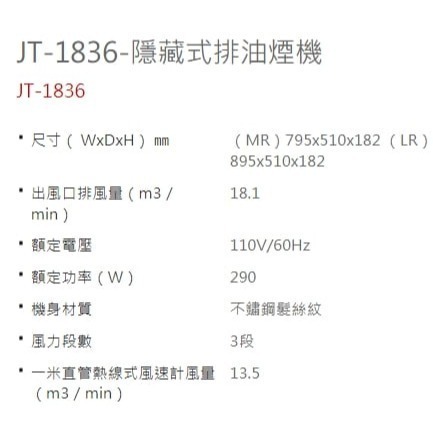《日成》JTL喜特麗 90cm 隱藏式排油煙機 JT-1836LR 智能連動-細節圖2