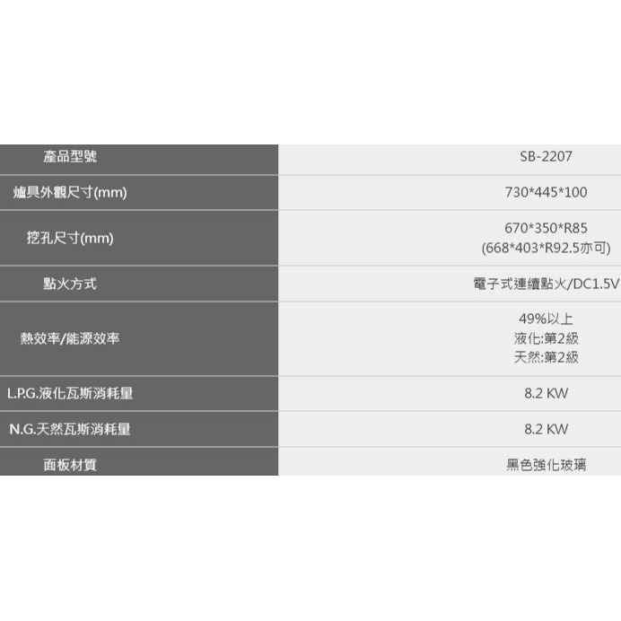 《日成》豪山牌二口檯面式瓦斯爐 黑玻 SB-2207-細節圖3