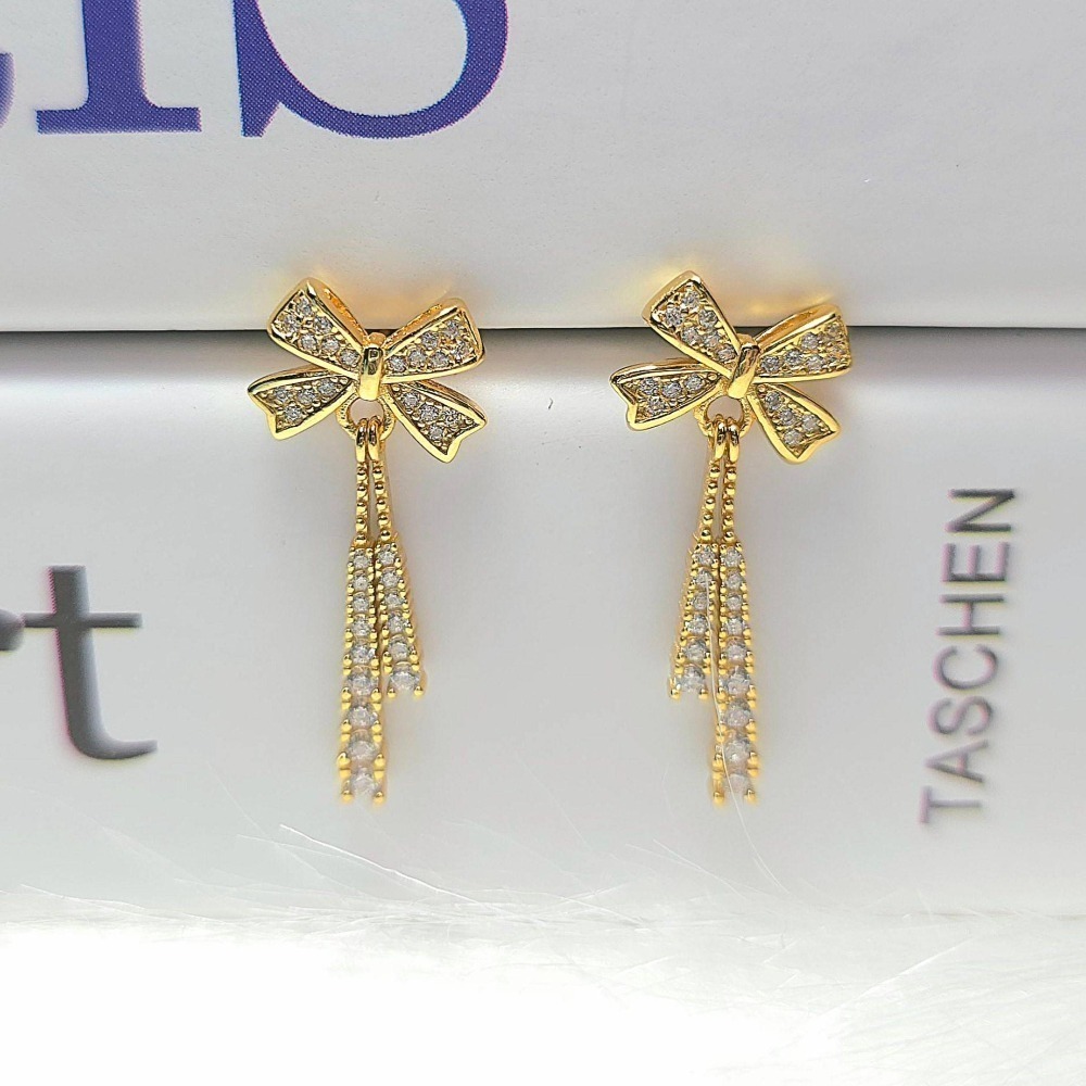 【925純銀 蝴蝶結水鑽閃耀垂墜耳環】耳飾 飾品 氣質耳環 女生耳環 女生飾品 #CA0223-規格圖4