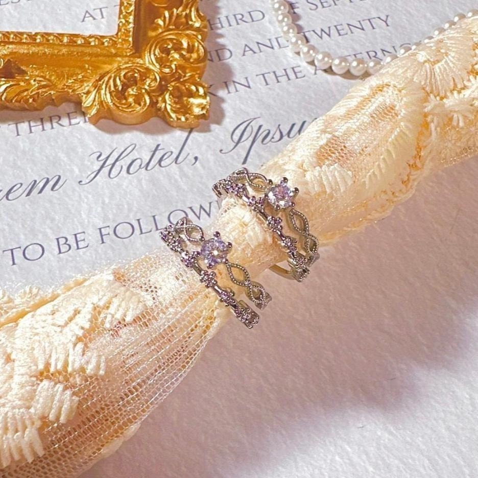 【韓系雙層水鑽戒指】開口戒 鑲鑽 女生戒指 女生飾品  戒指 飾品 CA0402-細節圖2