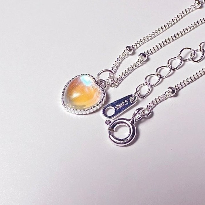 【月神之淚·心光】925純銀 愛心月光石項鍊 鎖骨項鍊 女生項鍊 愛心項鍊 飾品 #CA0213-細節圖6