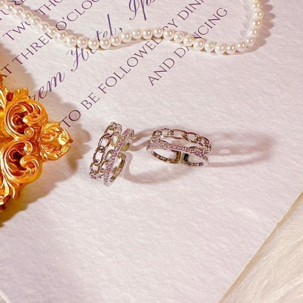 【韓系雙層水鑽簍空環扣戒指】開口戒 可調節戒指 甜美可愛 女生戒指 女生飾品 時尚配件 CA0401-細節圖2