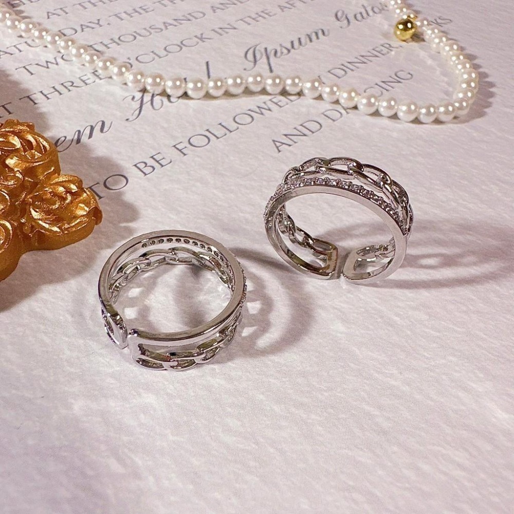 【韓系雙層水鑽簍空環扣戒指】開口戒 可調節戒指 甜美可愛 女生戒指 女生飾品 時尚配件 CA0401-細節圖3