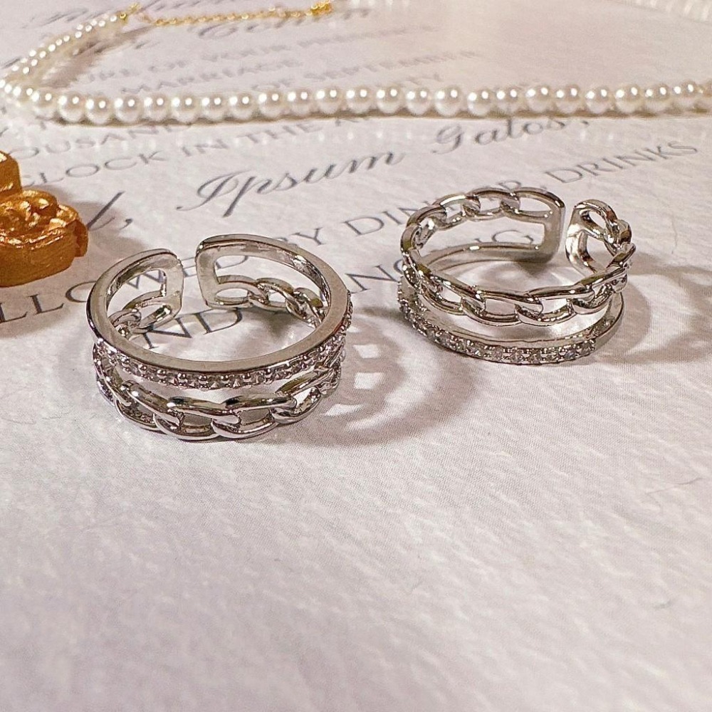 【韓系雙層水鑽簍空環扣戒指】開口戒 可調節戒指 甜美可愛 女生戒指 女生飾品 時尚配件 CA0401-細節圖4