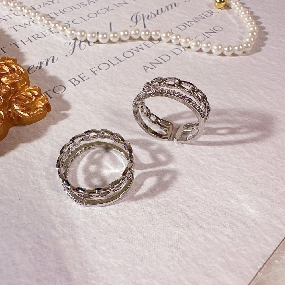 【韓系雙層水鑽簍空環扣戒指】開口戒 可調節戒指 甜美可愛 女生戒指 女生飾品 時尚配件 CA0401-細節圖5