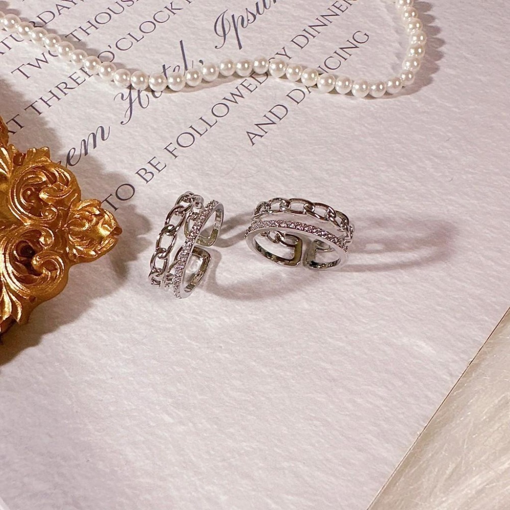 【韓系雙層水鑽簍空環扣戒指】開口戒 可調節戒指 甜美可愛 女生戒指 女生飾品 時尚配件 CA0401-細節圖6