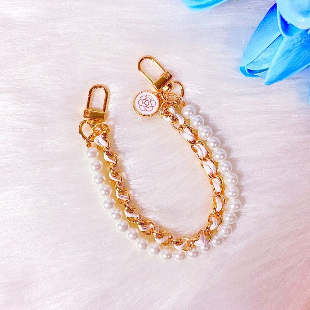 【韓系小香風鍊條珍珠手機吊飾】鑰匙圈 山茶花手機鍊 手機掛繩 包包吊飾 掛件 手提多功能  #CP0302-規格圖4