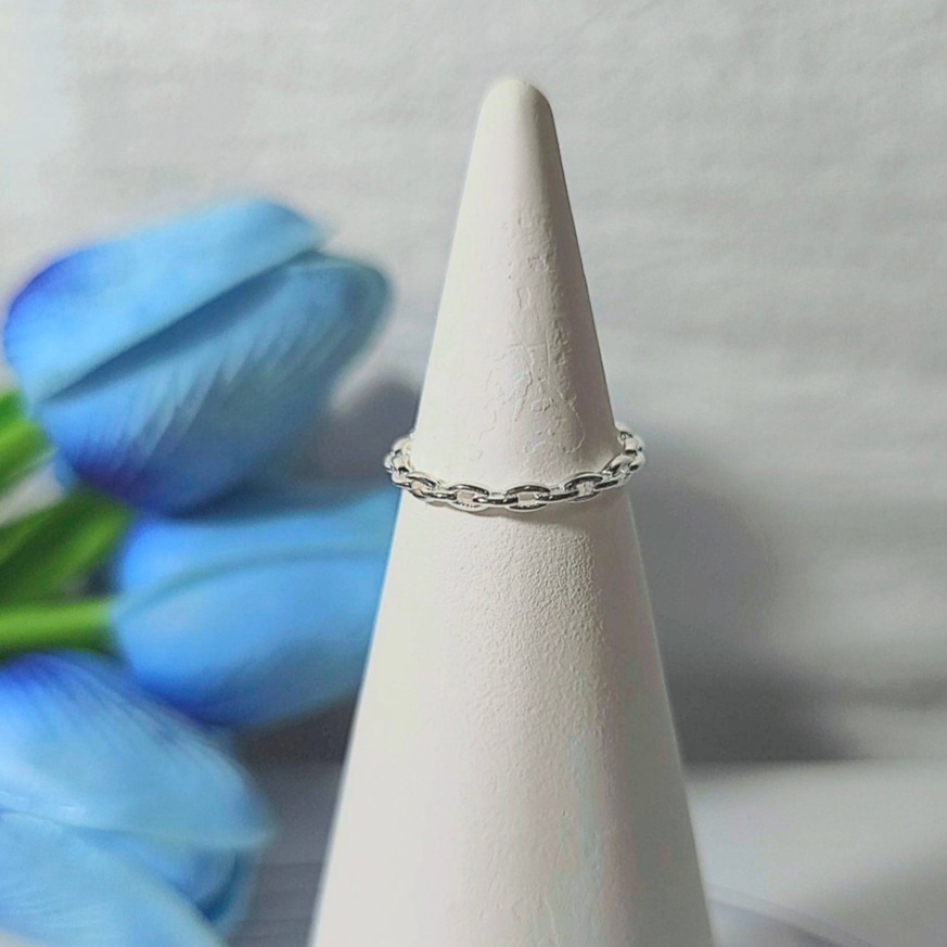 【925純銀 簡約鎖鍊環扣戒指】開口戒 女生戒指 女生飾品 首飾 戒指 #CA0224-細節圖4