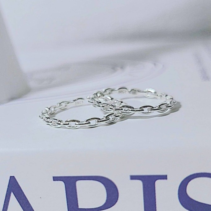 【925純銀 簡約鎖鍊環扣戒指】開口戒 女生戒指 女生飾品 首飾 戒指 #CA0224-細節圖5