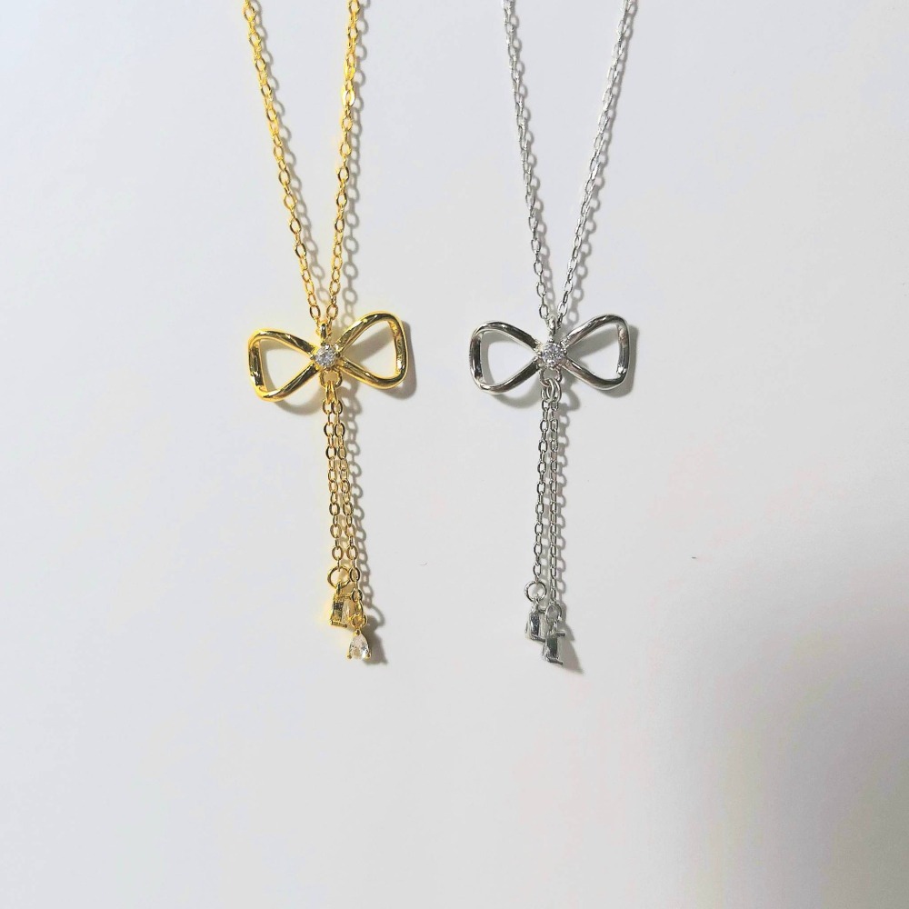 【925純銀 氣質蝴蝶結流蘇項鍊】流蘇項鍊 飾品 女生項鍊 女生飾品 首飾 CA0205-細節圖4