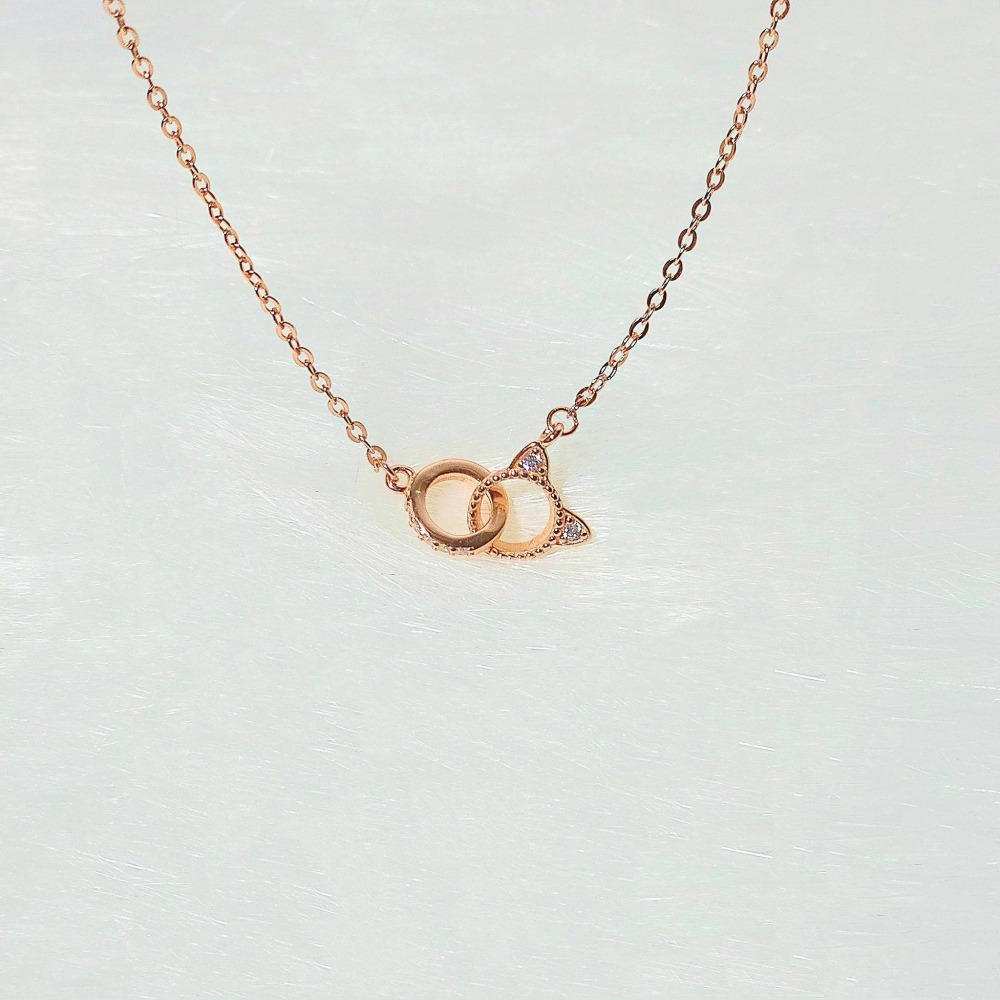 【925純銀 貓咪環扣可愛項鍊】鎖骨鍊 首飾 女生飾品 造型項鍊 #CA0222-細節圖2