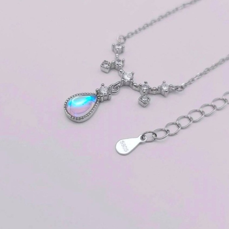 【月神之淚·凝宸】925純銀 輕奢月光石水鑽項鍊 鎖骨練 女生項鍊 飾品 首飾 #CA0212-細節圖3