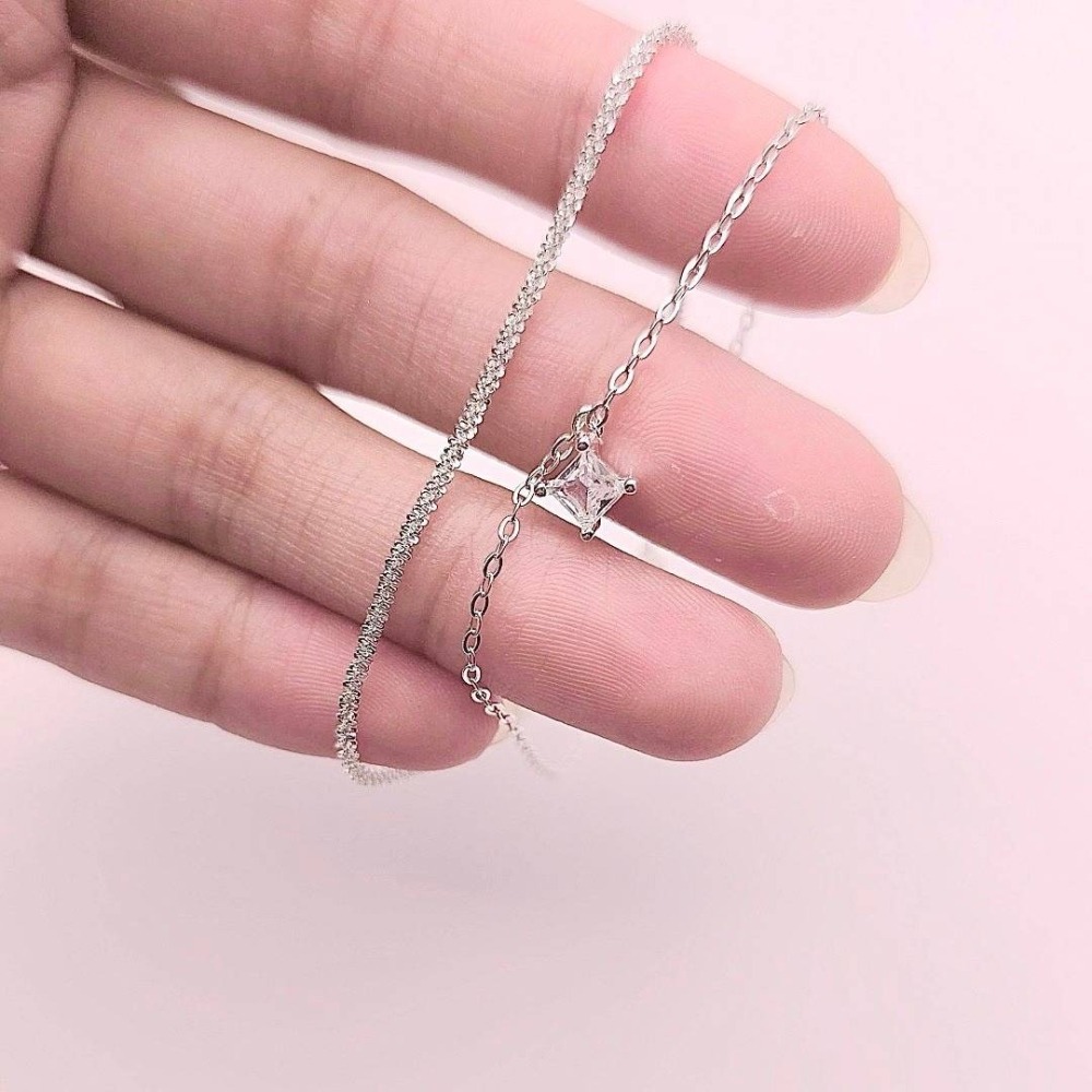 【925純銀 簡約雙層水鑽蛇骨手鍊】手環 女生手練 飾品 首飾 #CA0216-細節圖2